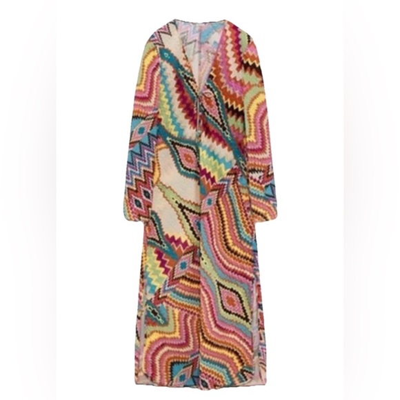 Zara Dresses & Skirts - Zara Multicolor V-neck Geometrical Print Dress